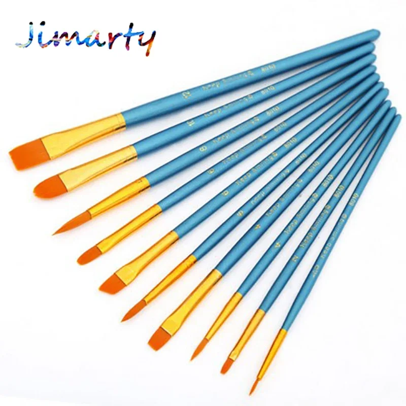 Ginflash 6/10pcs set Watercolor Gouache Painting Pen Nylon Hair Paint Brush Set Drawing Art Supplies