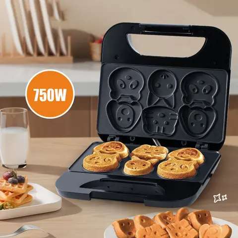 Animal  Waffle Maker Make 6 Different Cat Dog Shaped Pancakes Electric Non-stick Waffler Iron Fun Breakfast Gift for