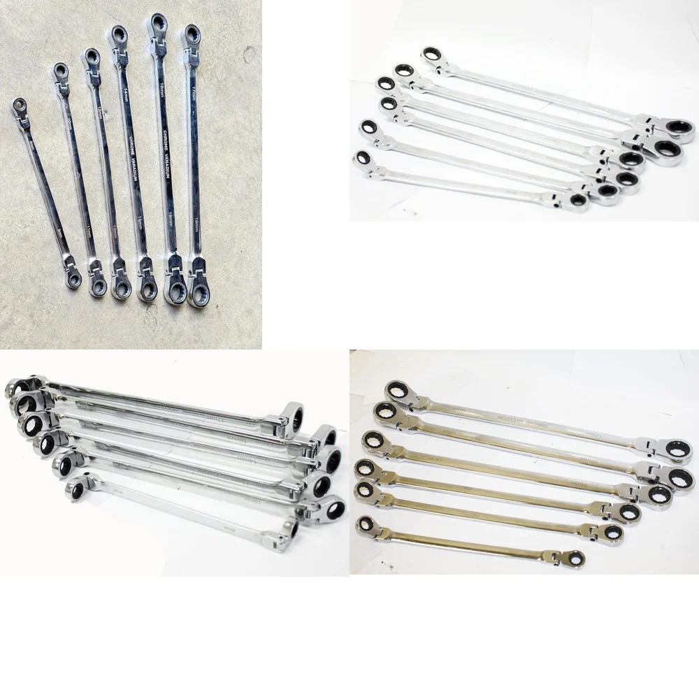 

Hand Tool SetsExtra Long Flexible Ratchet Ring Wrench Set 8-19mm 6 Piece
