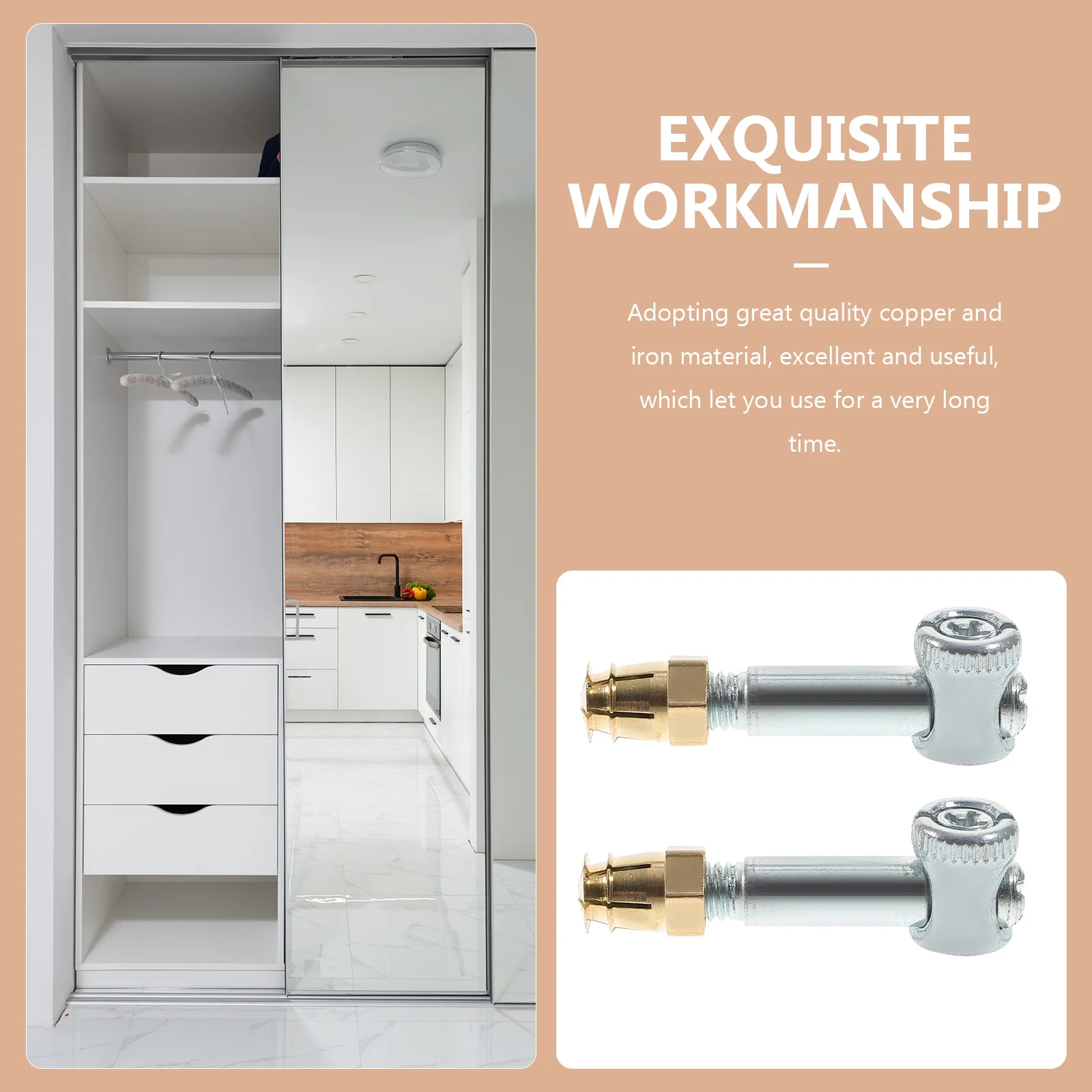 

1 Set Invisible Cabinet Screw Kit Furniture Fastening Connecting Hardware Copper Iron Material Easy Install Wood Bed Coffee