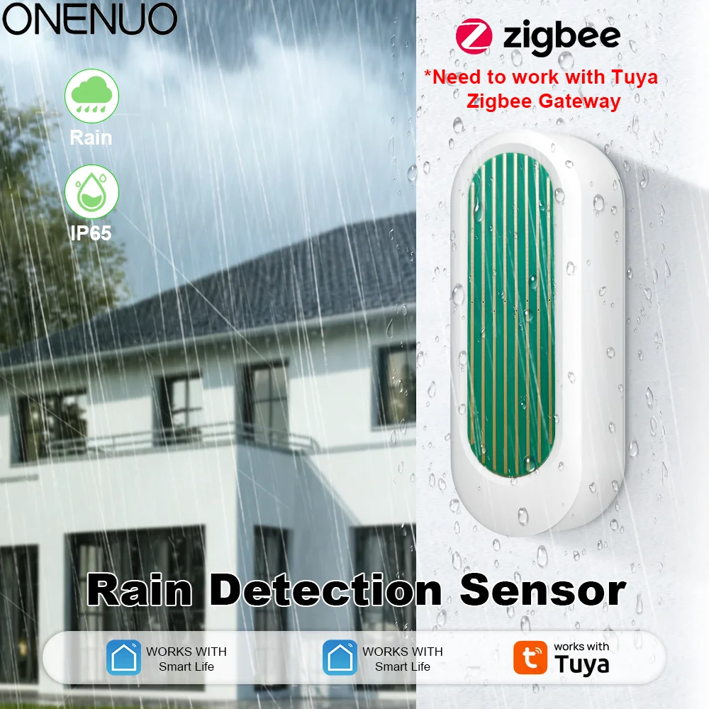 

ONENUO Zigbee Rain Sensor Tuya Smart IP65 Outdoor Waterproof Rain Detection Water Leak Sensor Real Time APP Monitoring Alert