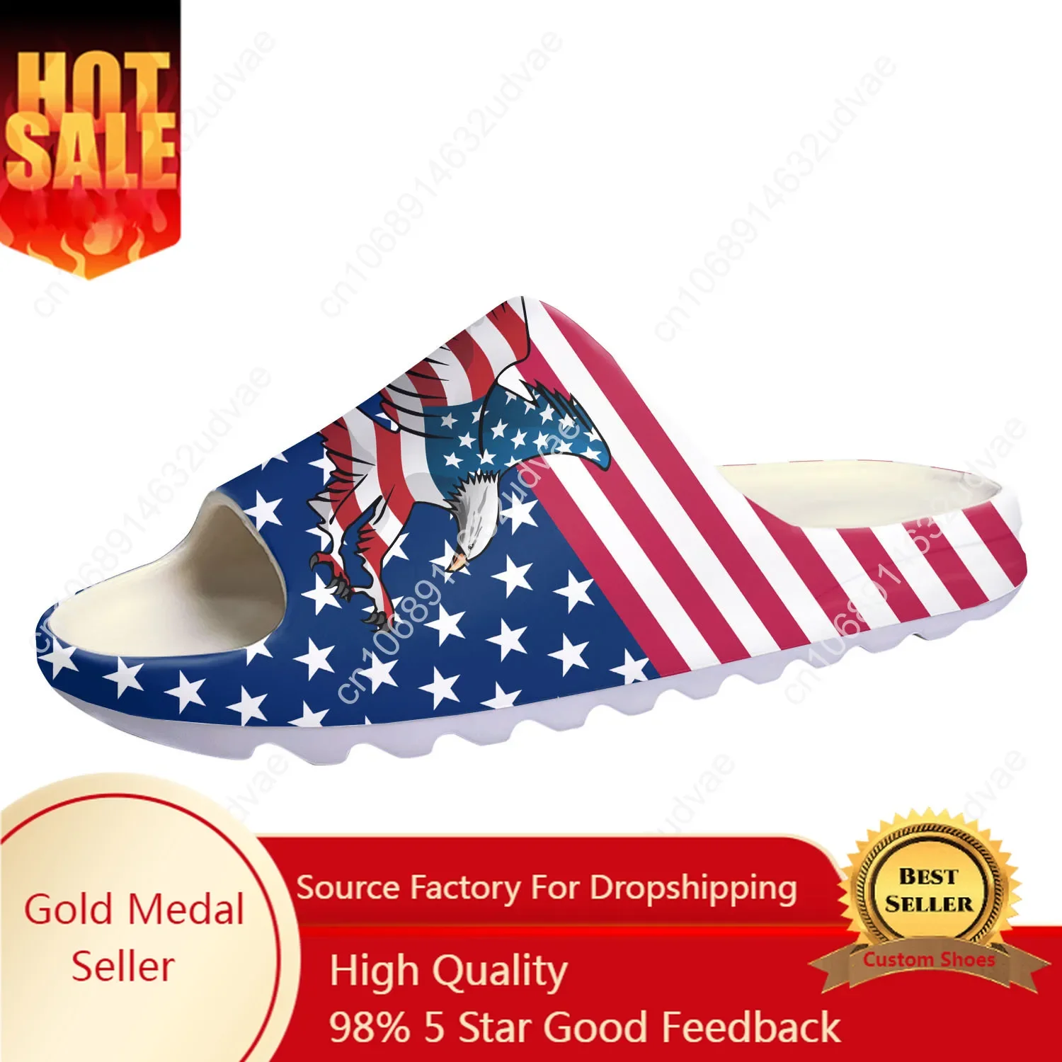 USA Flag America Red Blue White Art Soft Sole Sllipers Home Clogs Customized Water Shoes Men Women Teenager Step On Shit Sandals