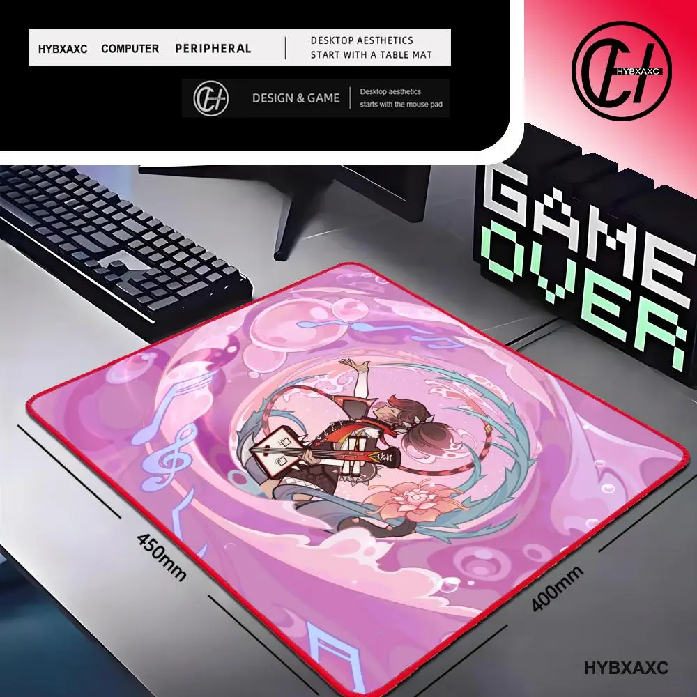 Game Genshin Impact  Small Mouse Pad 220x180x3mm Anti-Slip Rubber RED Stitched Edge Laptop Mice Pad Smooth Office Keyboard Mat