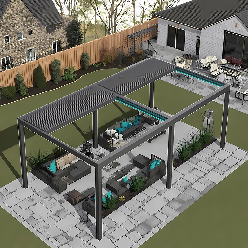 

Моторизованная биоклиматическая алюминиевая пергола с регулируемыми жалюзи, водонепроницаемая для балкона, сада, улицы, пергола нестандартных размеров