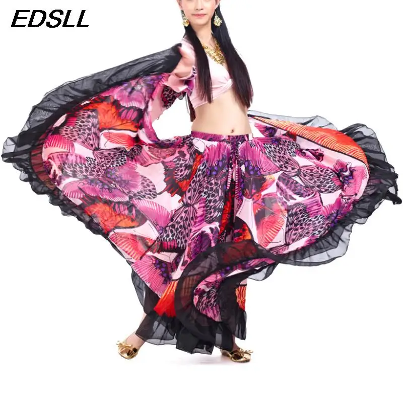 Women Sexy Top and Big Swing Skirt Training Suit Gypsy Spanish Flamenco Oriental Dance Costume Set Adult Belly Dance Suit