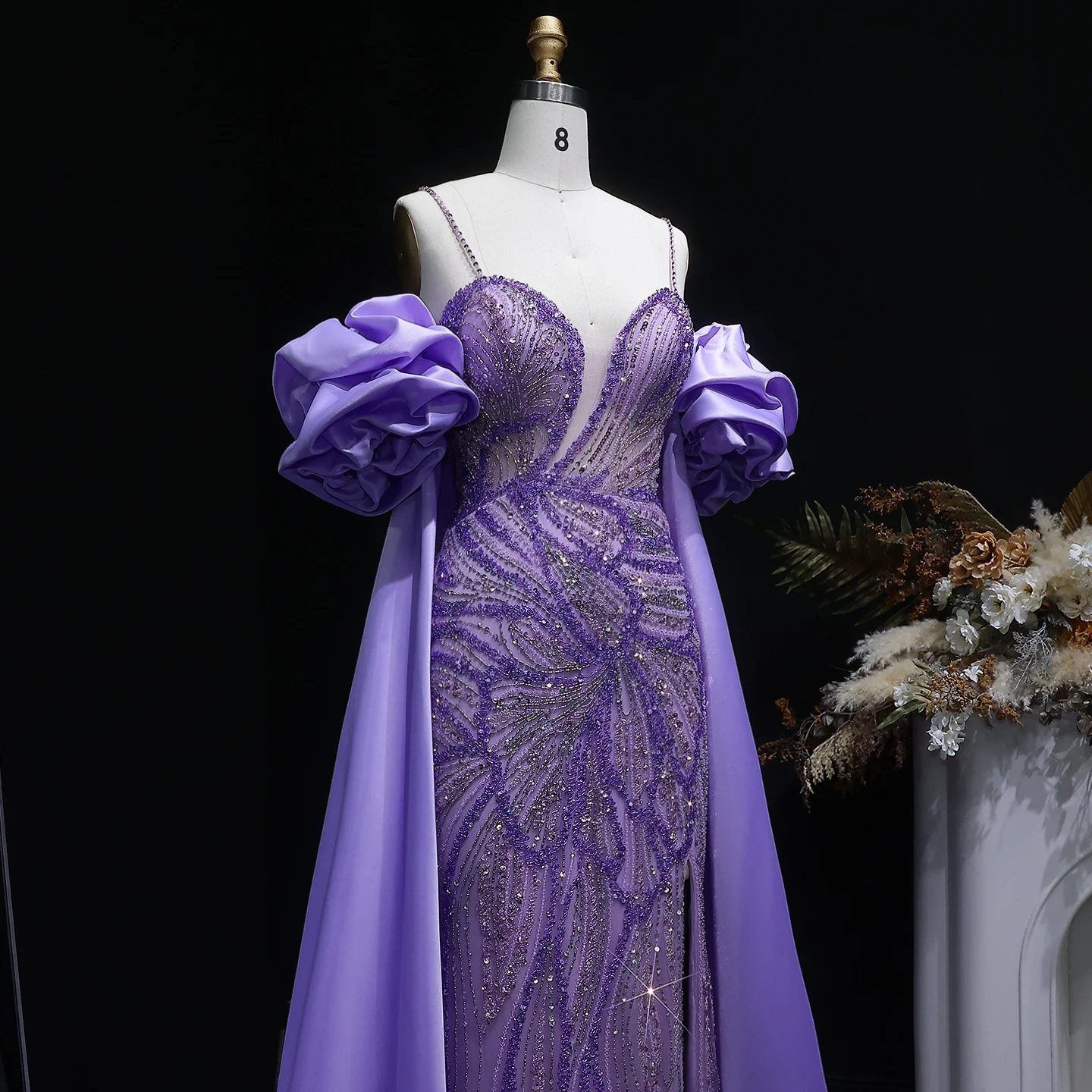 Sharon Said Elegantes Grünes Meerjungfrauenkleid mit Perlenstickerei, Schulterfrei, mit Satinumhang, Damen-Partykleid, SS157, Anpassbar – Detail 14