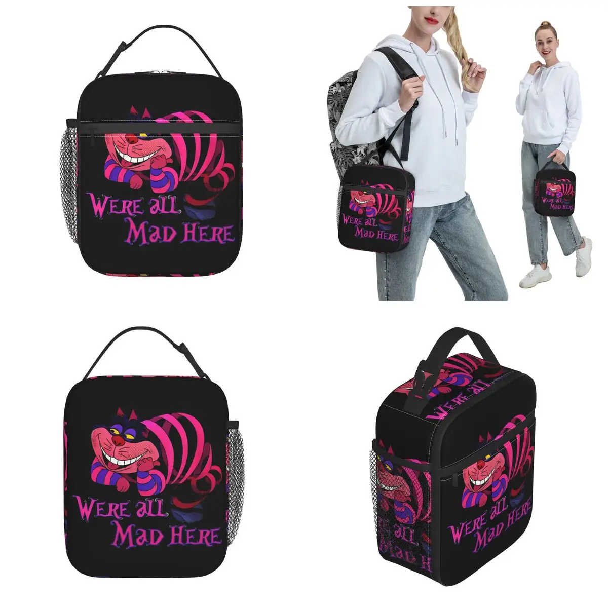 We're All Mad Here Cheshire Cat Thermal Insulated Lunch Bags for Office Portable Food Bag Cooler Thermal Lunch Boxes