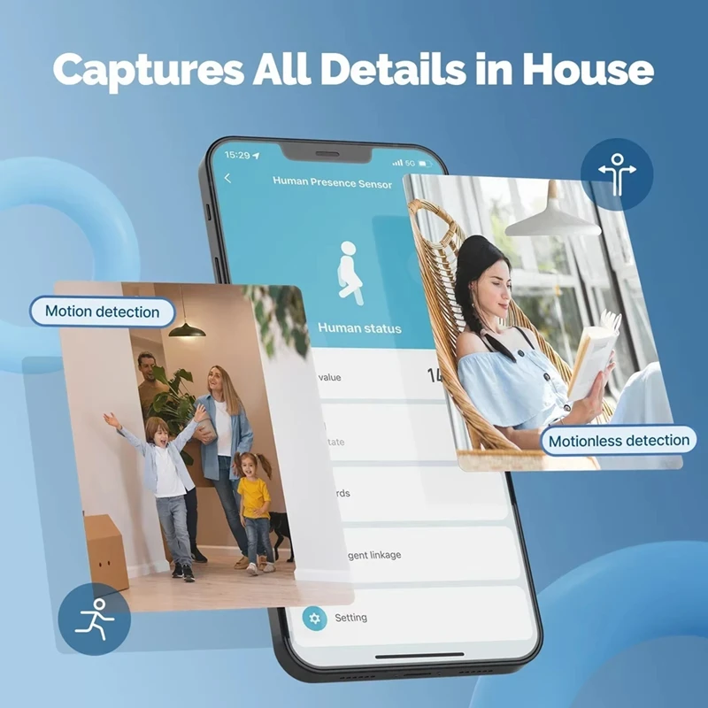 Capteur de présence humaine intelligent, détecteur de mouvement sans mouvement, détecteur de lumière filaire, notification d'application, Wi-Fi