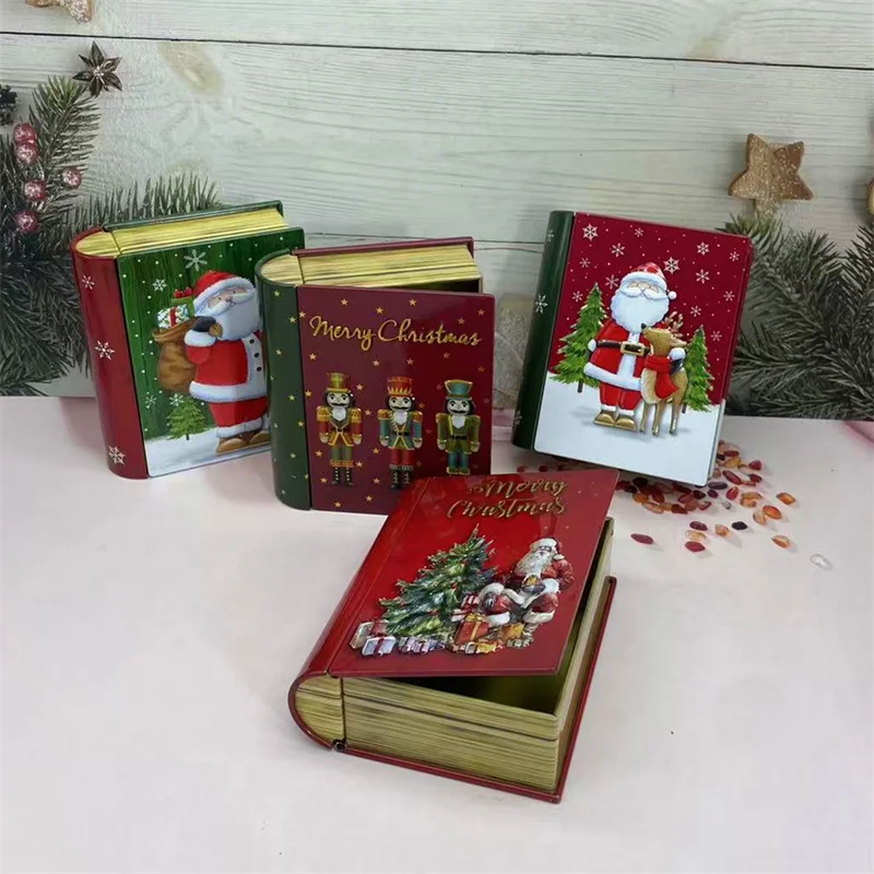 Random 1Pc Book Shaped Tin Box Christmas Gift Box Greeting Card/Christmas Jewelry Storage Box Decorations Party Favors - view 2