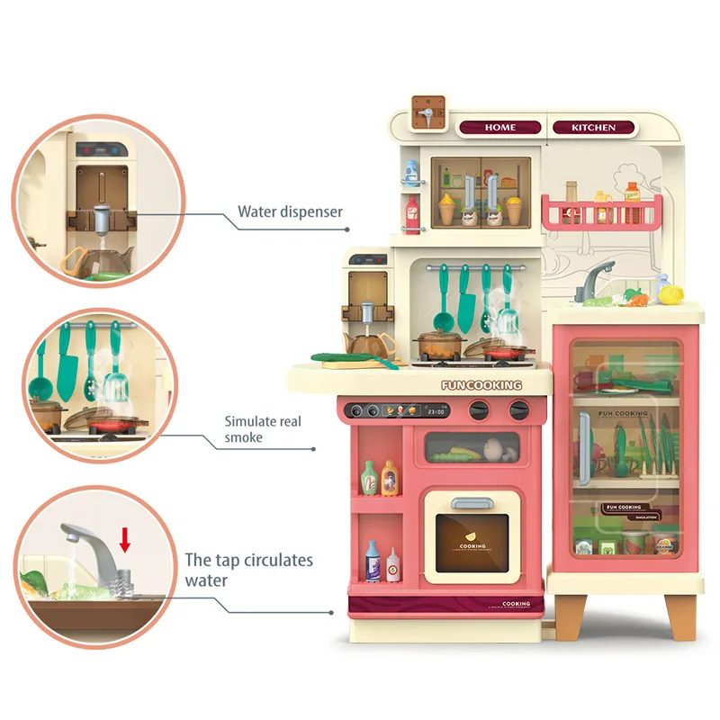 103CM Girls Kid Cooking Set Kitchen Food Toys Pretend Play Children Big Kitchen Toy With Sound And Light Spray
