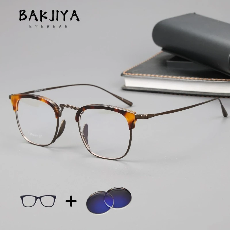 

Japanese Designer Pure Titanium Photochromic Glasses Frames Men Women Vintage Full-Rim Square Eyeglasses Anti Blue Light Glasses