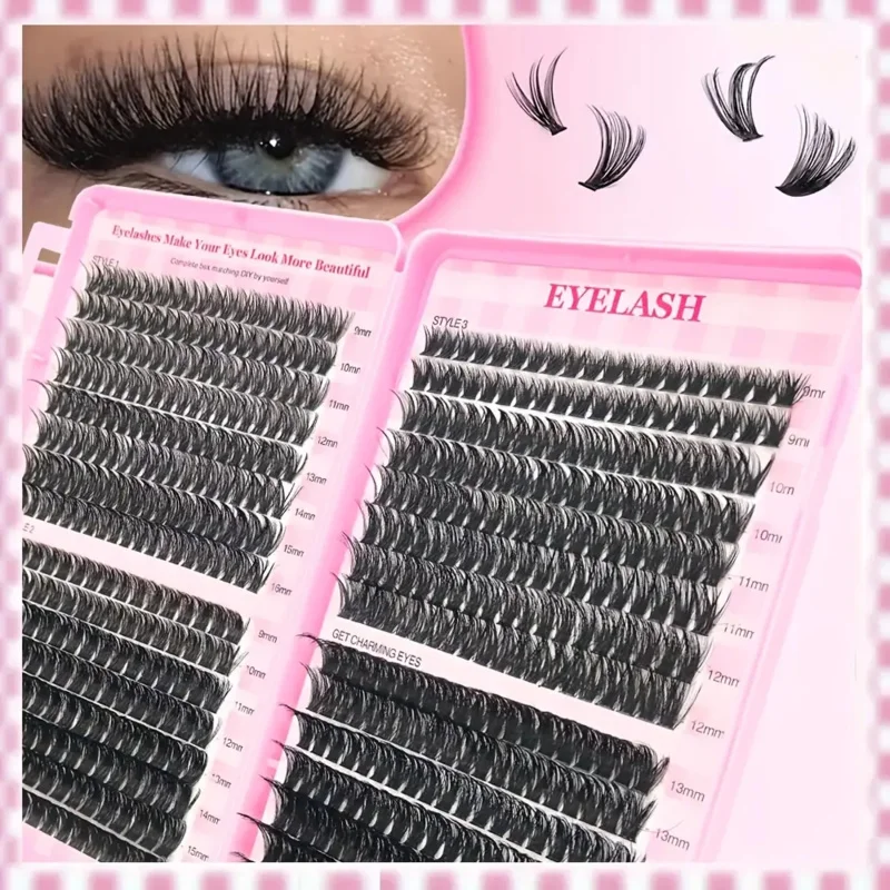 30/40/50/60/80/100D, 두께 9-16mm 핑크 래쉬 북 스타일 키트 D-컬 풀 볼륨 롱래스팅 플러피 & 위스피 볼드 속눈썹 연장