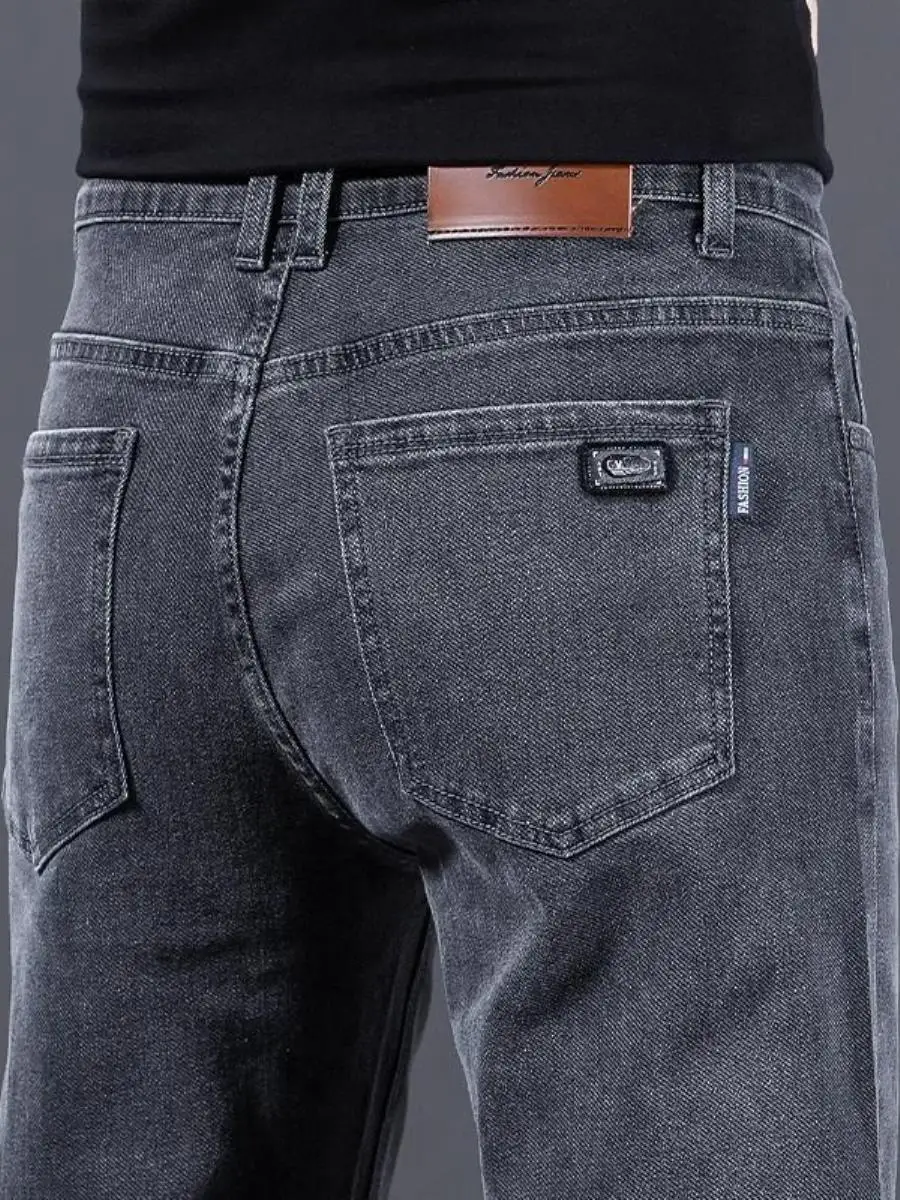 

Elastic Casual Work Jeans Men's Large Size Loose Straight Leg Spring Autumn Sle Durable Straight Tube Busin Trousers