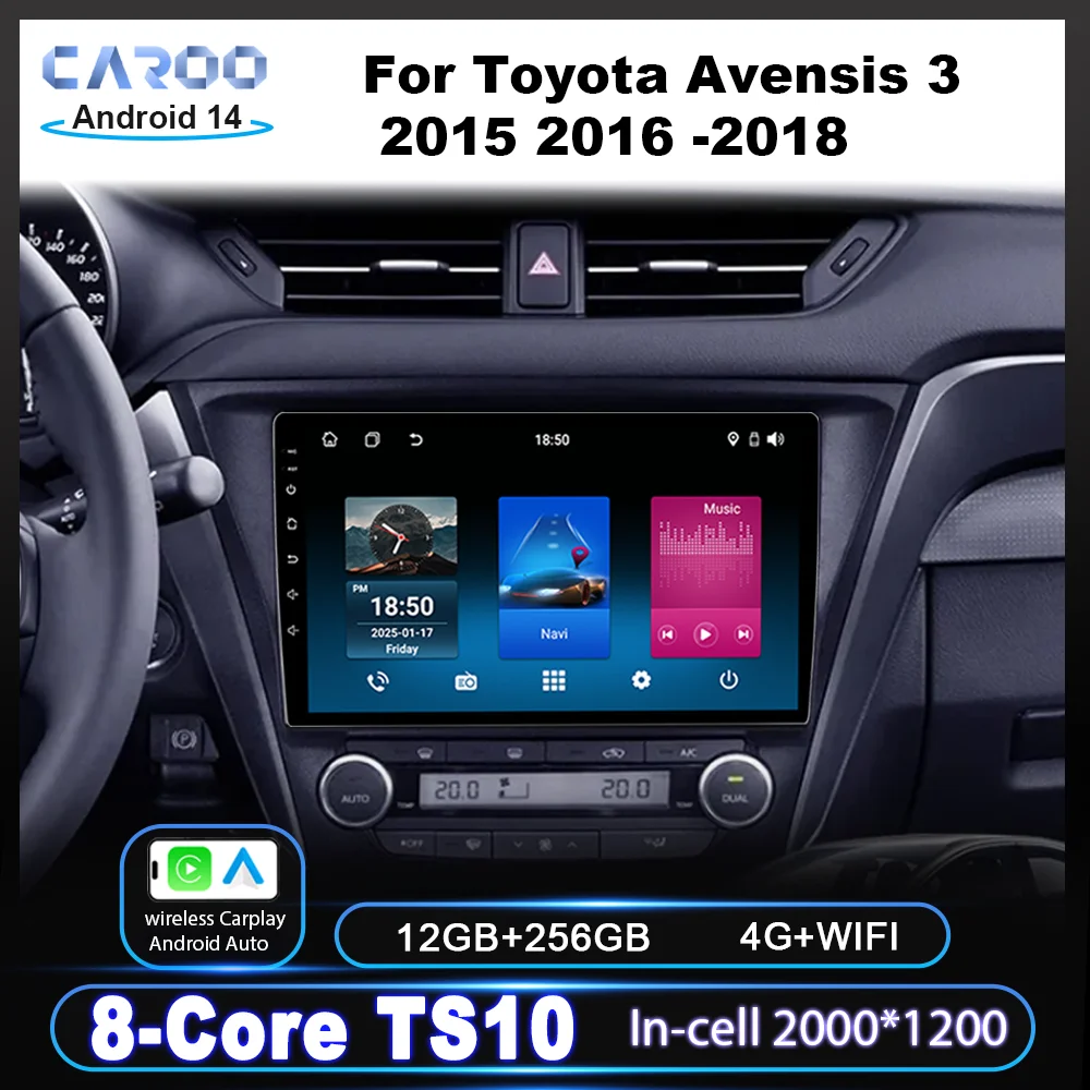 

Автомобильный радиоприемник Android для Toyota Avensis 3 2015 2016-2018, автоплеер, мультимедийный GPS-навигатор, головное устройство, 2Din, WIFI Carplay