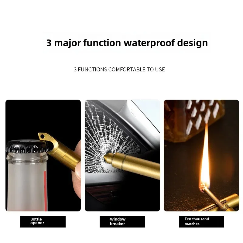 New Keychain Kerosene Lighter Metal Body Waterproof and Windproof Lighter with Built in Window Opener and Bottle Opener