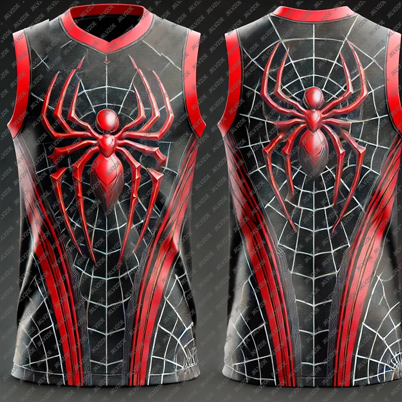 MINISO Fashion 3D Spider-Man Print Men's Sport Vest Casual Mesh Breath Basketball Vest Oversized Sleeveless Sport Vest Kid/Adult