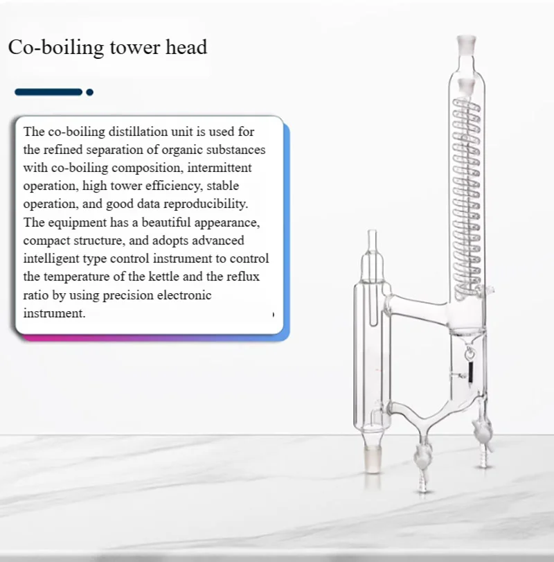 Azeotropic distillation head, phase separation tower head, distillation device with electromagnetic funnel and precision water s view 4