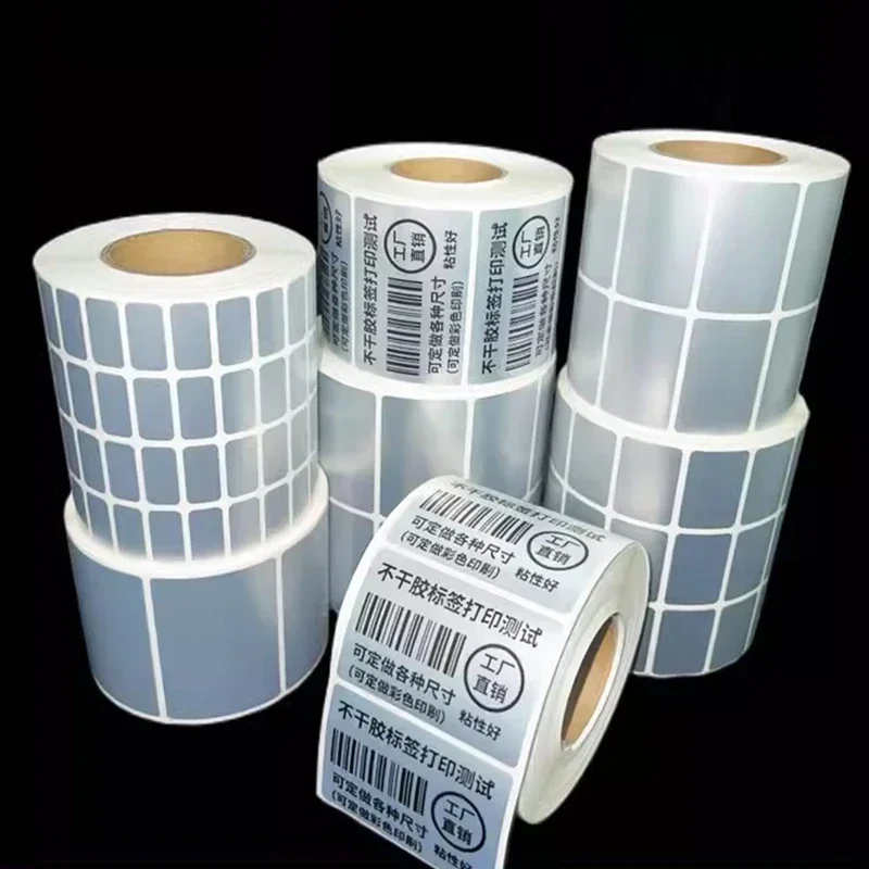 PET Silver Self-adhesive Label Sticker Blank Printing Paper Heat Transfer Printing Ribbon Printer Sticker Waterproof Oil Proof