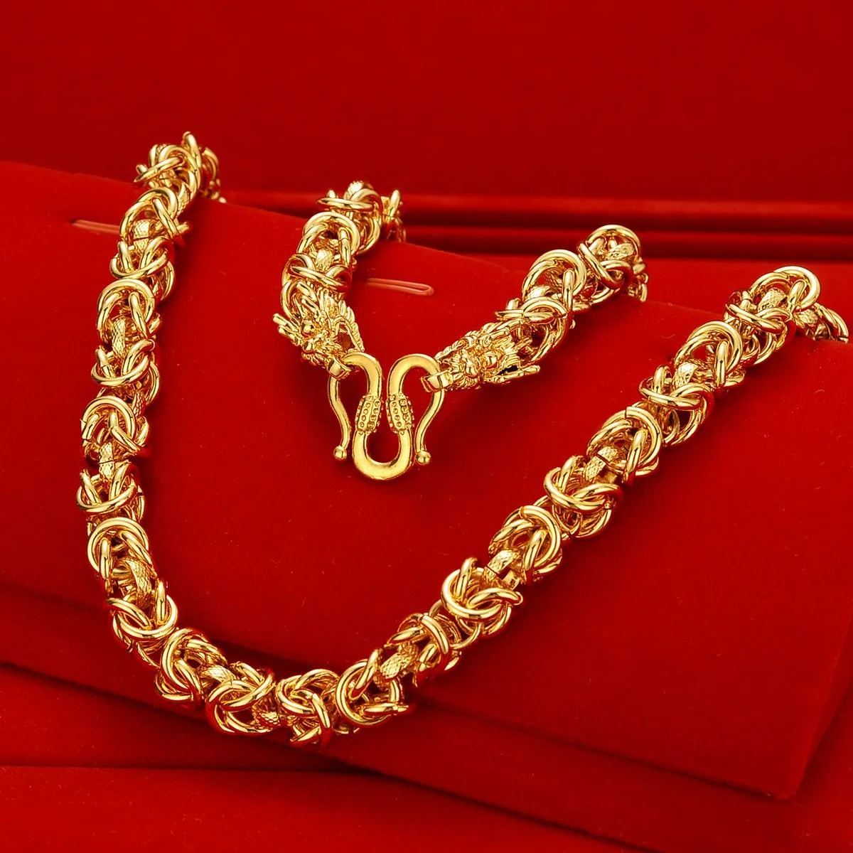 

AU999 necklace men 24K pure gold mens domineering big gold chain gold jewelry real gold dragon head chain for boyfriend gift