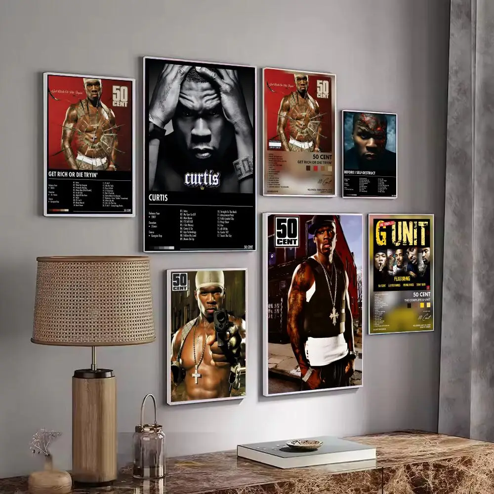 Rapper Music Pop Album 50 C-Cents Poster Decorative Wall Art Stickers Mural Photo Print for Home Living Room Hallway Decor