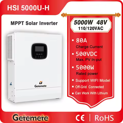 Getemete 5KW 48VDC 110VAC Off-Grid Inverter Max PV 500V Hybrid Solar Inverter SuppSort Single-phase MPPT Max 18A Charge Current