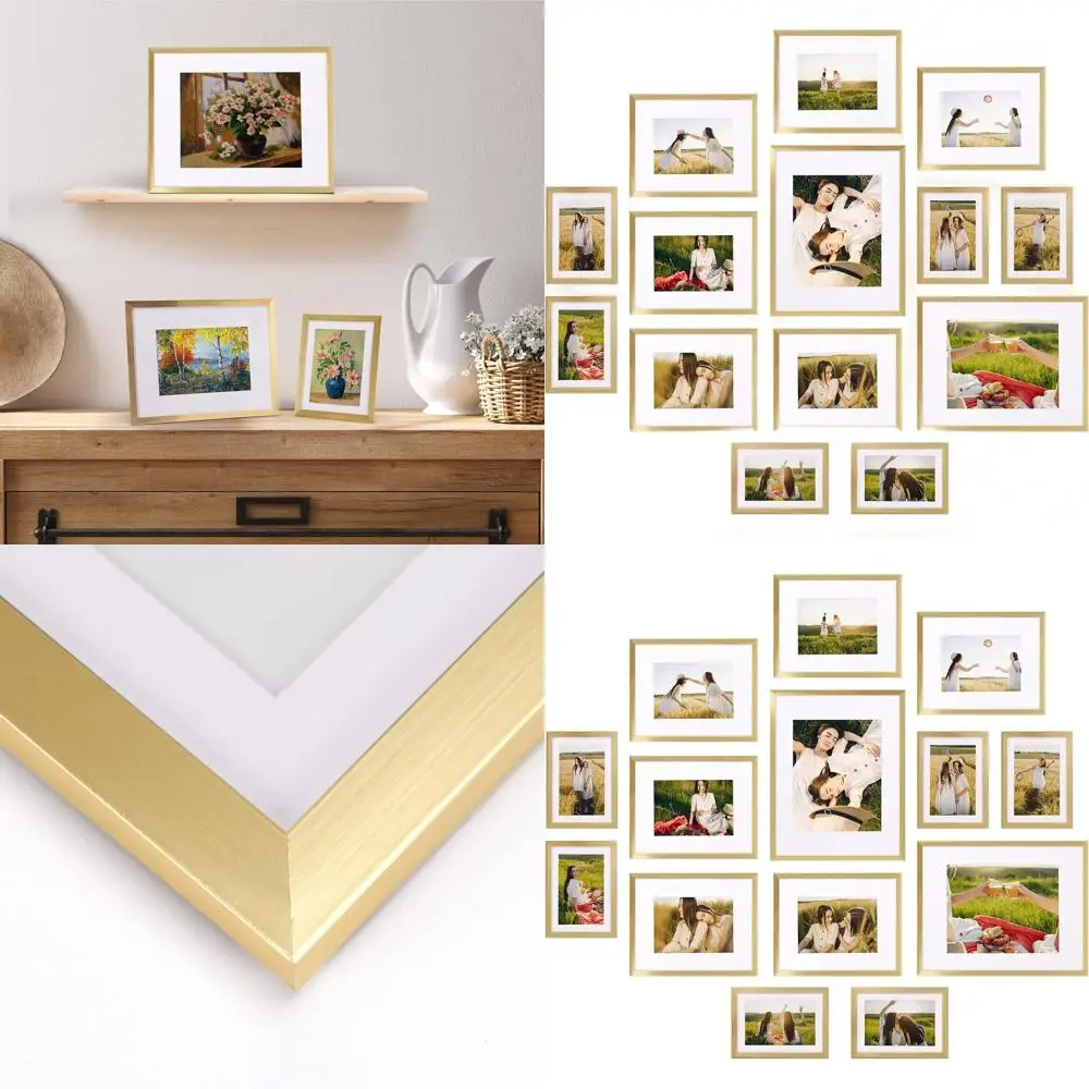 

Набор из 14 золотых фоторамок с подложками для фотографий 11x14, 8x10 и 5x7 - идеально подходят для настенного или настольного размещения