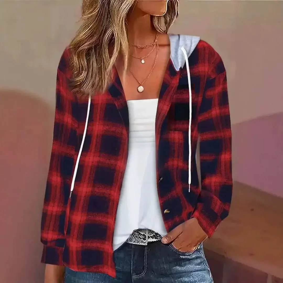 Hoodie Winter Clothes Women New Casual Checkered Pattern Button Front Top Y2k Coat for Female Streetwear 2024 Spring/Summer