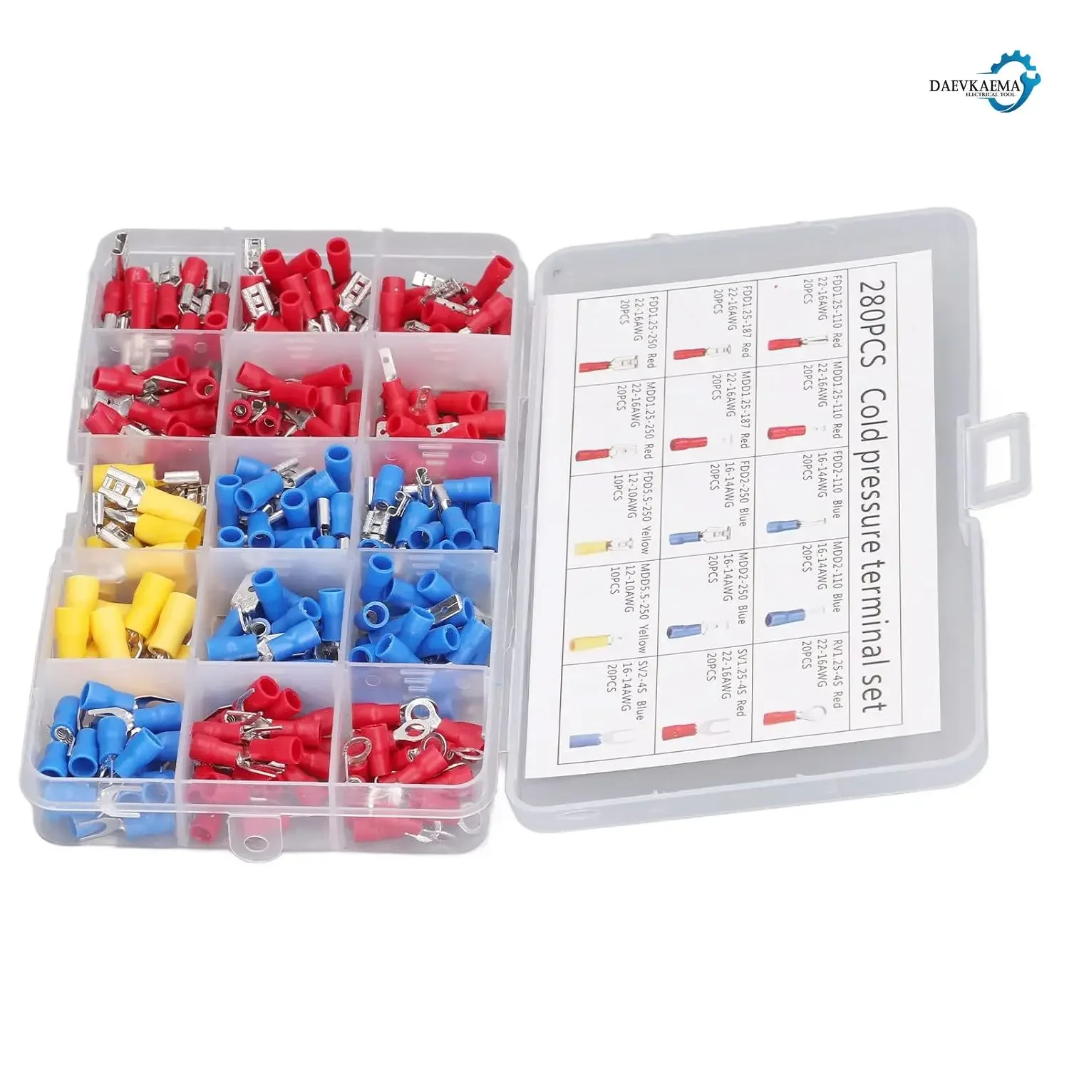 280pcs Wire Connector Kit Insulated Crimp Terminal Set Cable Connectors Spade Crimp Terminal Kit Copper Contact Crimp Terminatio