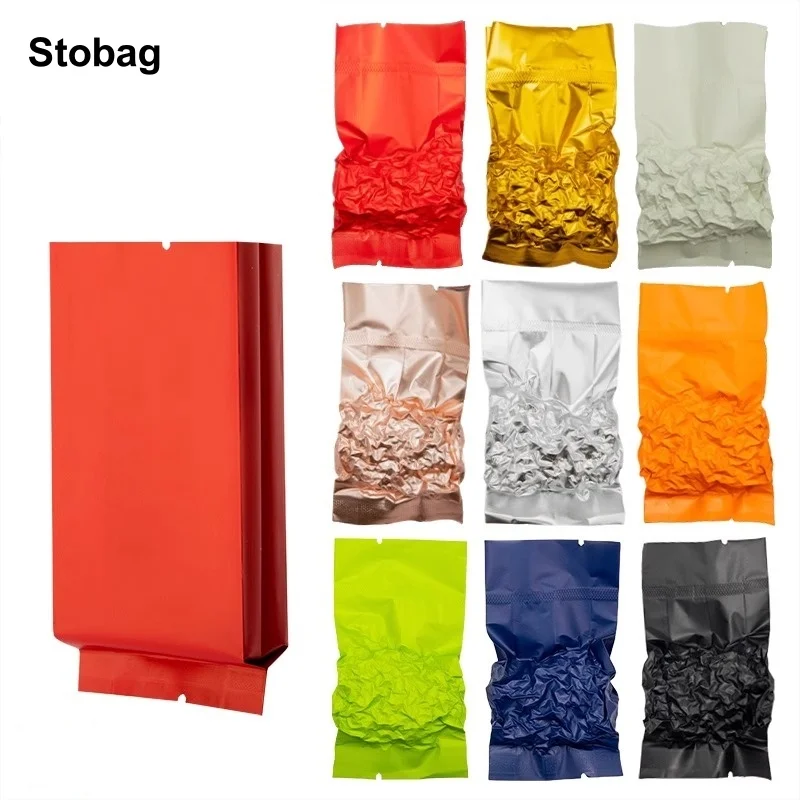 StoBag 50/100pcs Color Long Aluminum Foil Packaging Bag Plastic Small Heat Sealing for Food Coffee Tea Powder Storage Pouches