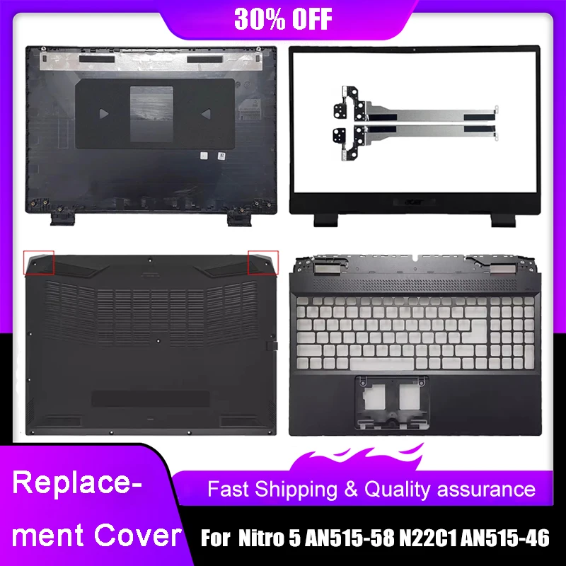 New Laptop LCD Back Top Cover For Acer Nitro 5 AN515-58 N22C1 AN515-46 Front Bezel Hinges Palmrest Upper Bottom Base Case Black