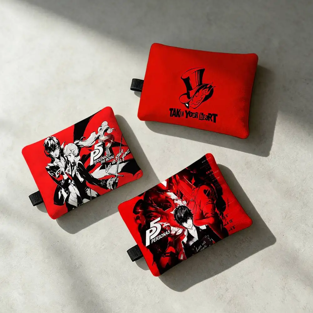 Fashion P-PeRsoNA-A 5 Game Mini Hanging Oxford Cloth Coin Bag Durable Zipper Key Card Pouch With Carabiner