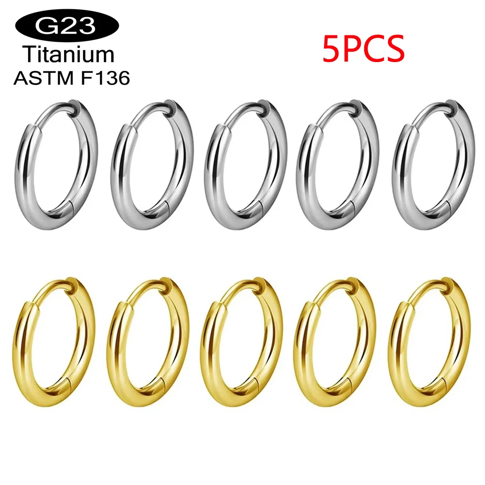 1/5PCS ASTM F136 G23 Titanium Earring Hoop Nose Ring Hinged Segment Round Nose Ring For Women Anodizing Piercing Jewelry