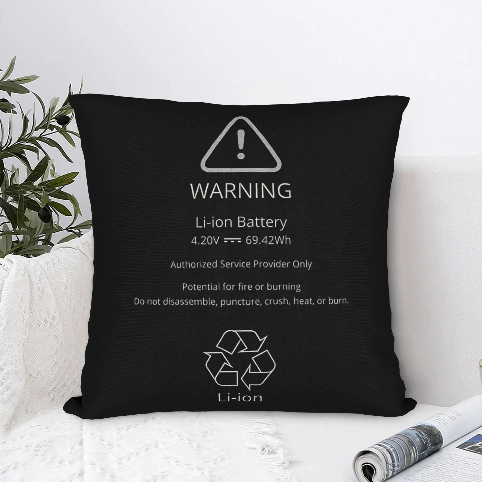 Swollen Battery  Lithium-ion Battery Square Pillow Case  Cushion Cover Custom Zipper Throw Pillow Case Cover for Home 45x45cm