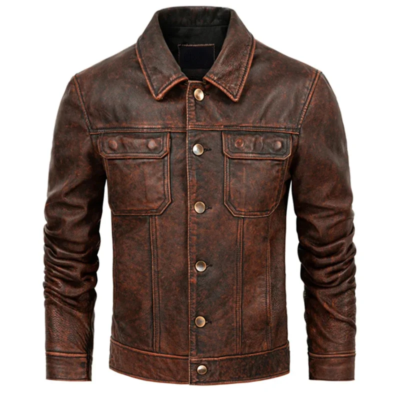 

Cow Leather Jacket Men Real hide Coat 's Stone Milled Vintage s Clothing Coats For Autumn