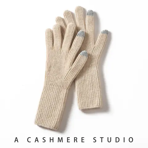 THYFGT Autumn Winter Gloves Women High Quality Cashmere Knit Soft Warm Touch Screen Mittens Stretch Solid Full Finger Guantes