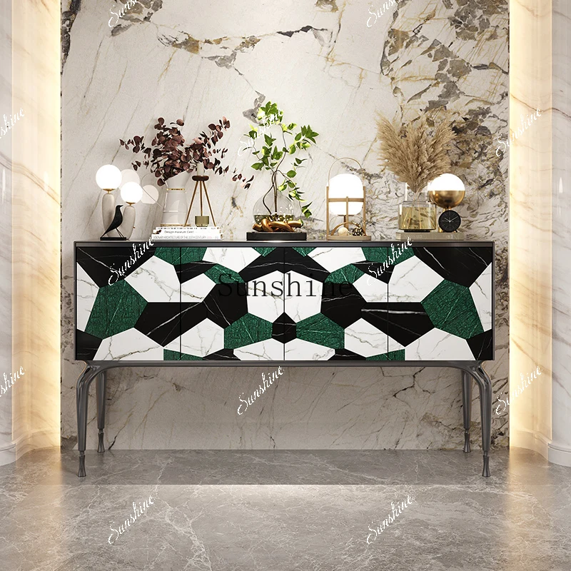 Italian light luxury entrance/natural parquet marble living room against the wall dining side cabinet  FT