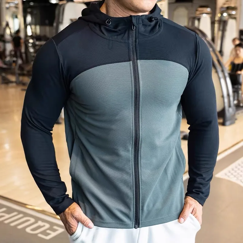 

Autumn winter Hooded Running Jacket Men Sport tight Jacket fitness Gym Outdoor Quick dry waterproof Coat Cycling Sportswear Male