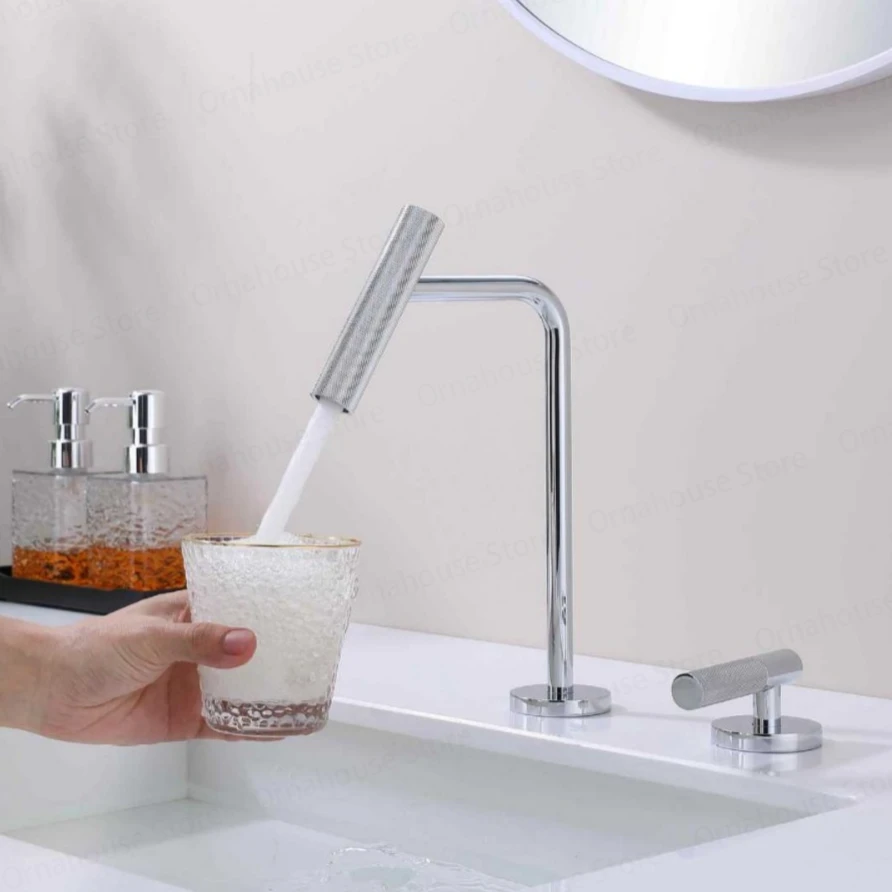 

All Copper Hot and Cold Basin Faucet with Creative and Sparkling Design Bathroom Sink with Single Handle and Double Hole Faucet