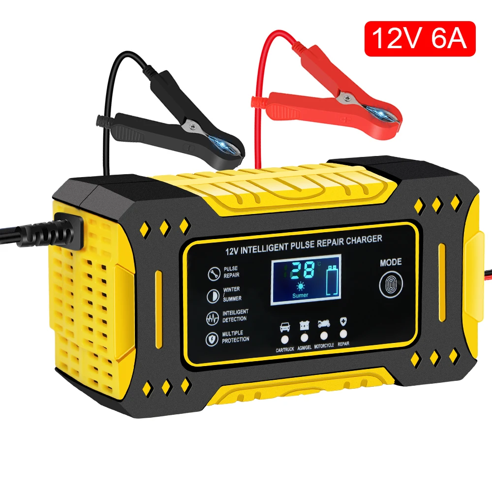 12V 6A Motorcycle Battery Chargers 3Stage Charging Intelligent Pulse Repair MotorBoat Car Battery Charger Storage Cell Maintance