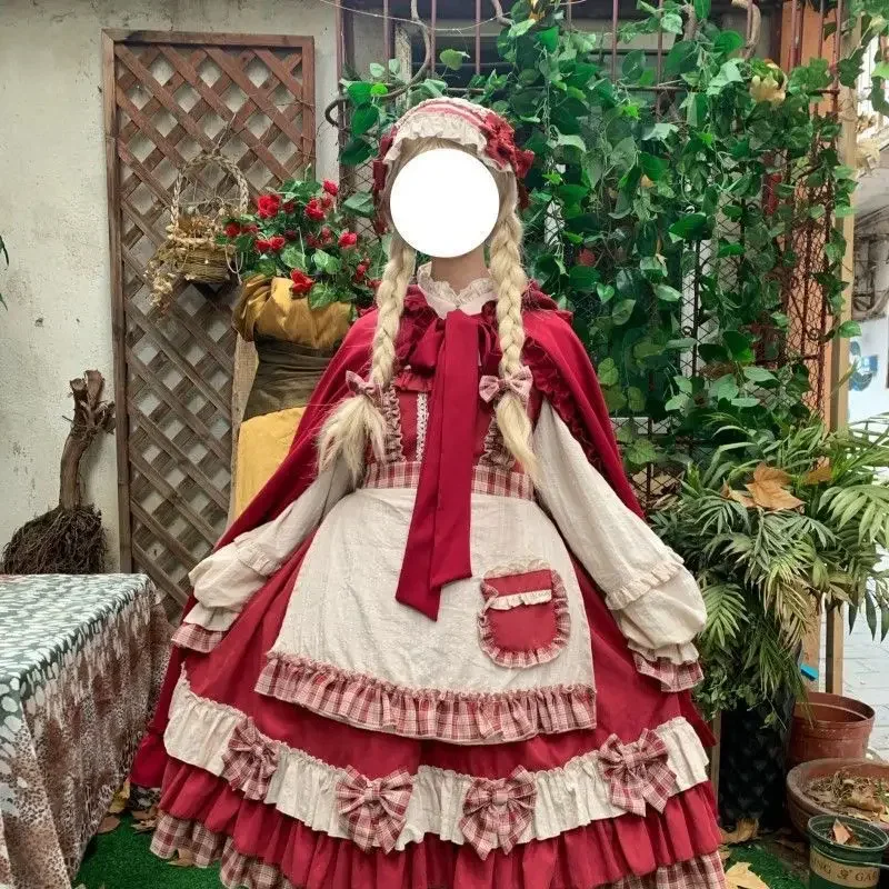 XL Lolita Skirt Op Vintage Little Red Riding Hood Cloak Long Sleeve Japanese Kawaii Lolita Gothic Dress Fairy Harajuku Y2k Dress