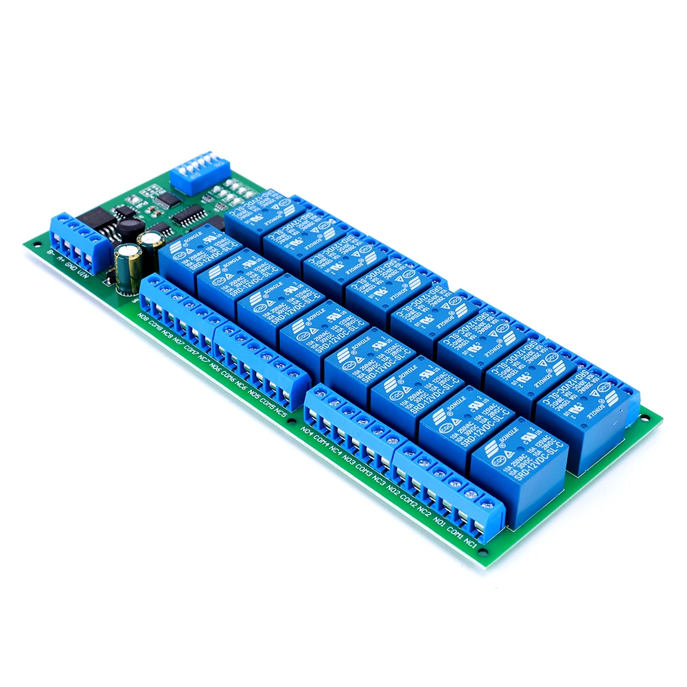 16 Channel DC 12V RS485 Relay Board RS485 Relay Module Control Switch Board for PLC PTZ Camera Motor LED