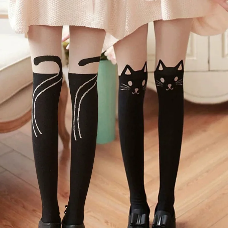 

Ultrathin Sexy Stockings Women Girls Cute Cartoon Cat Tail Pantyhose Daily Soft Comfortable Printed Stockings Fashion Accessory