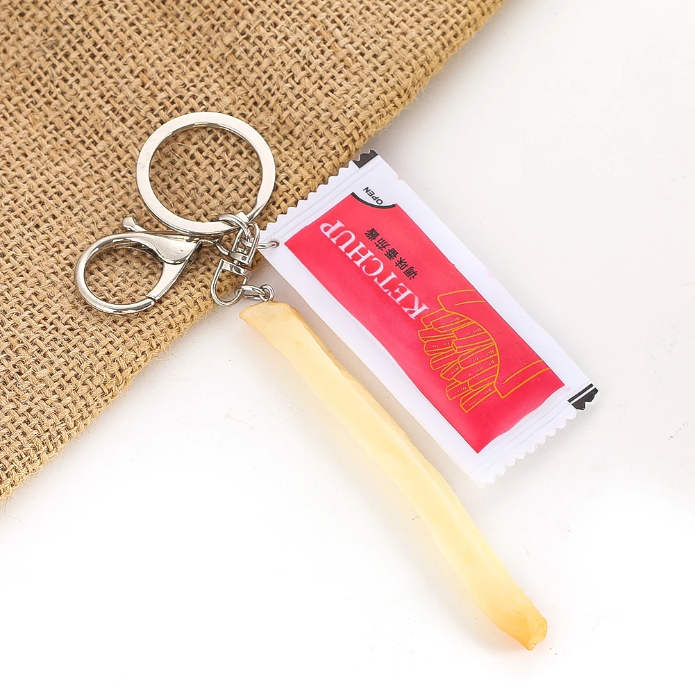 1PC Ketchup French Fries Keychain Simulation Food Keychain Student Schoolbag Hanging Piece Cute Fun Decorations Party Favors