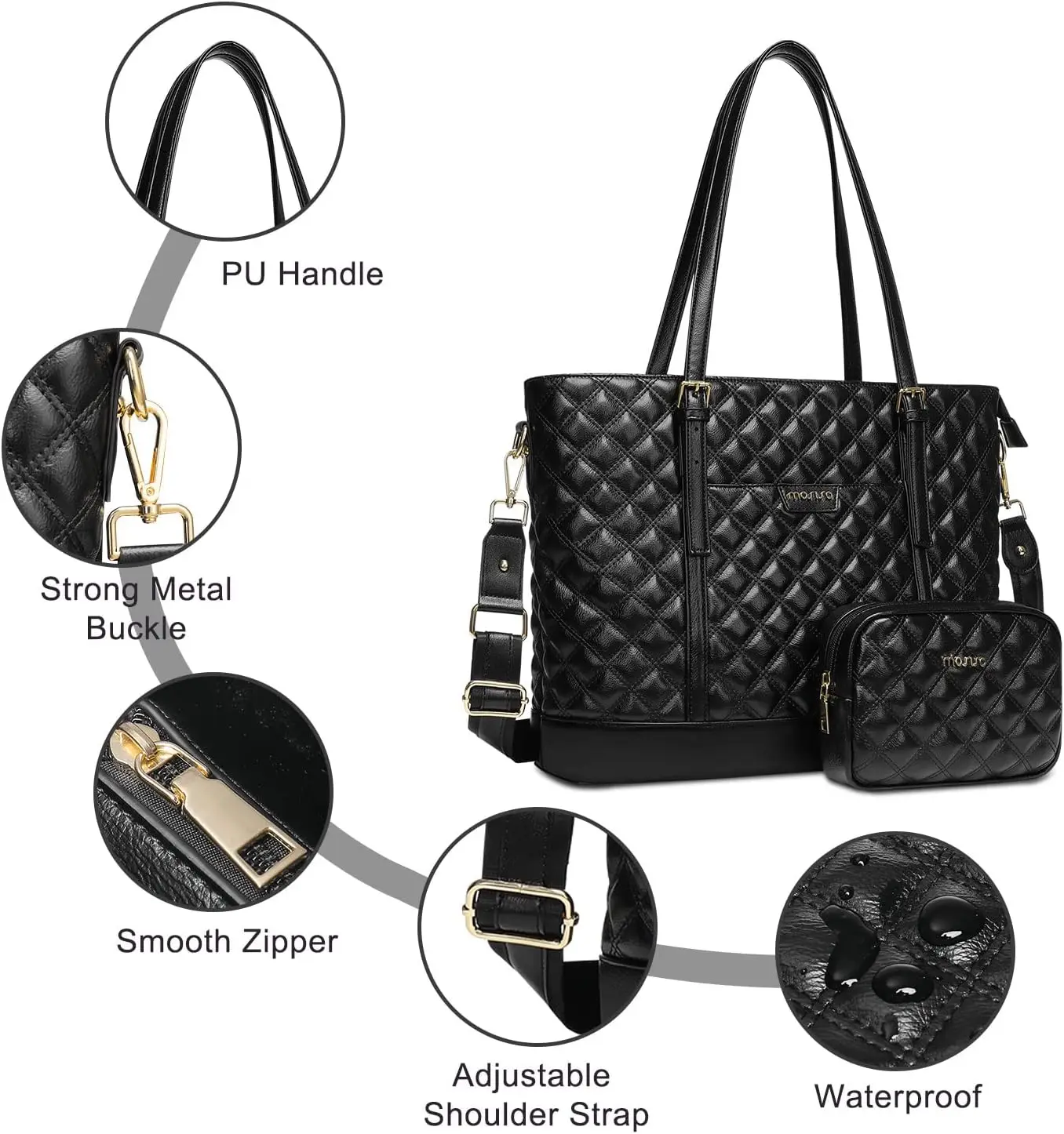 MOSISO Laptop Tote Bag for Women 15.6 inch Briefcase Bag Large Capacity Rhombus Quilted Leather Laptop Bag with Small Purse