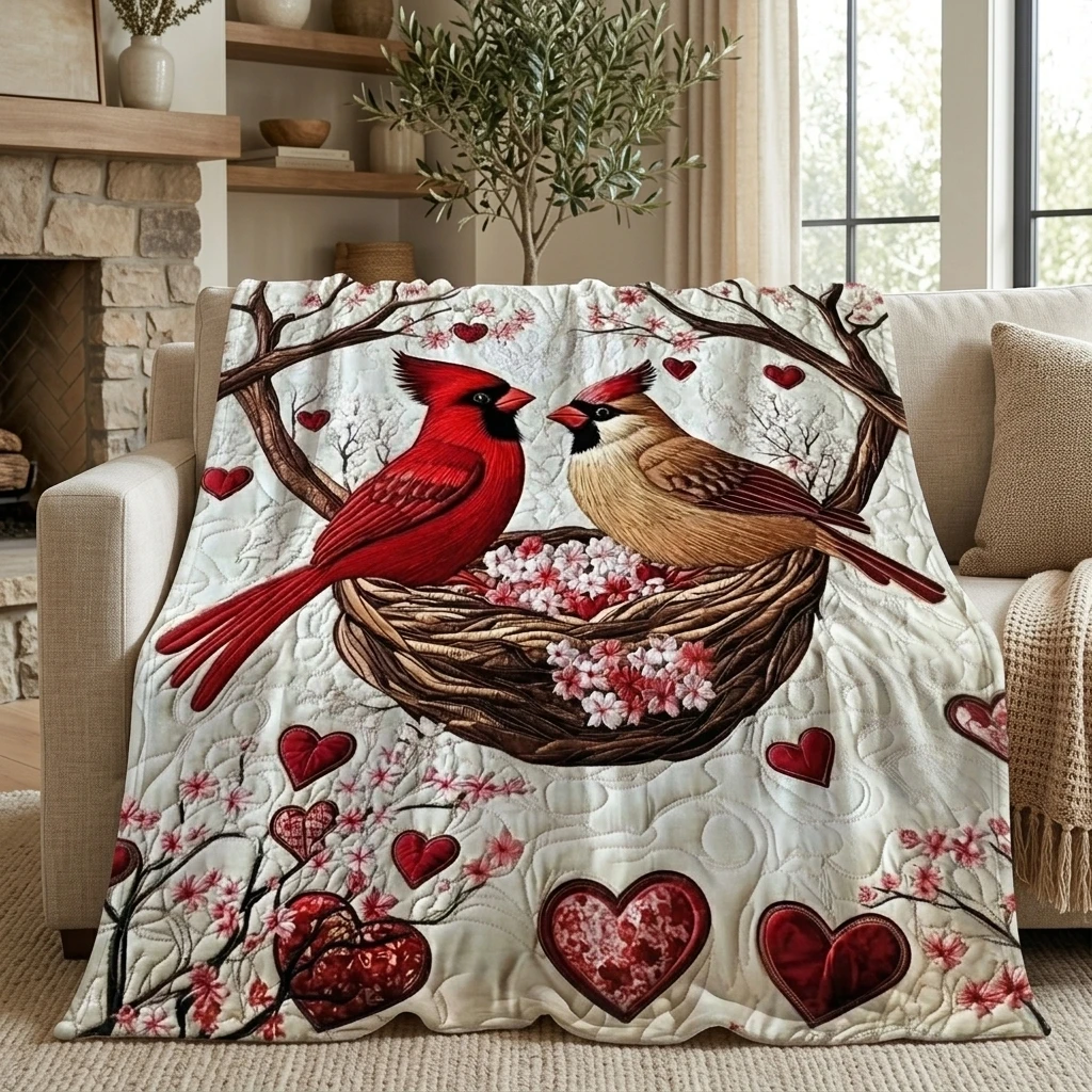 1PC Romantic Love Birds with Hearts & Flowers Thick Flannel Blanket, Soft Warm Portable Throw, Great Gift for Boys Girls