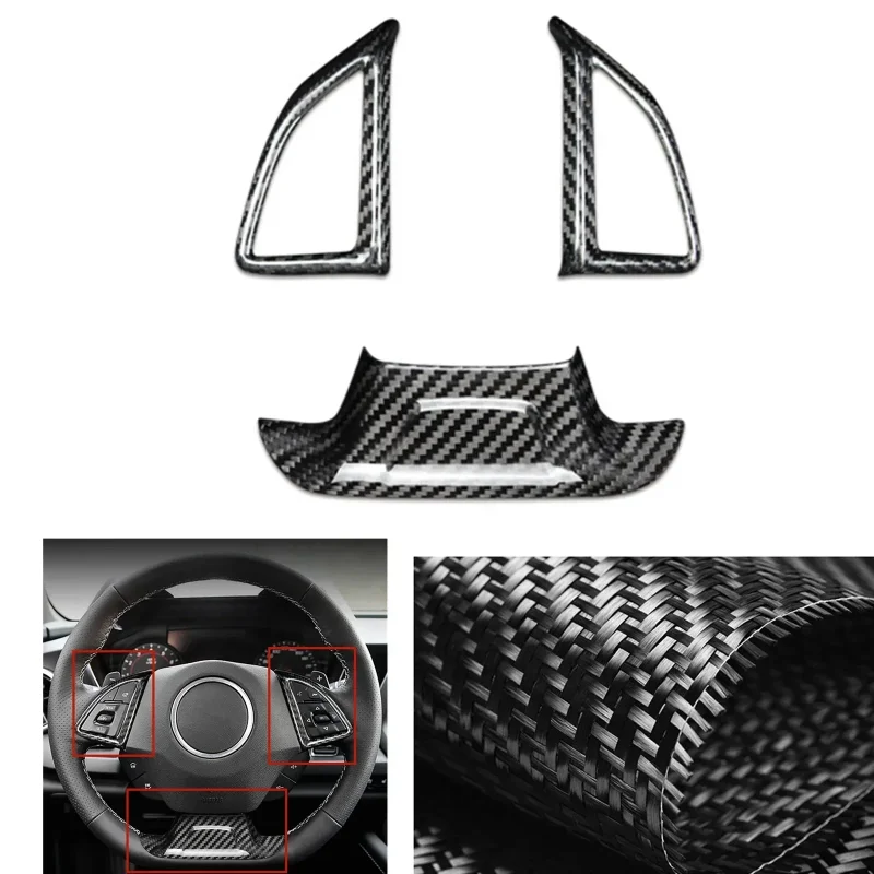 

For Chevrolet Camaro Real Dry Carbon Fiber 16-2024 Modification Gear Steering Wheel Knob Switch Sticker Button Cover Trim Frame