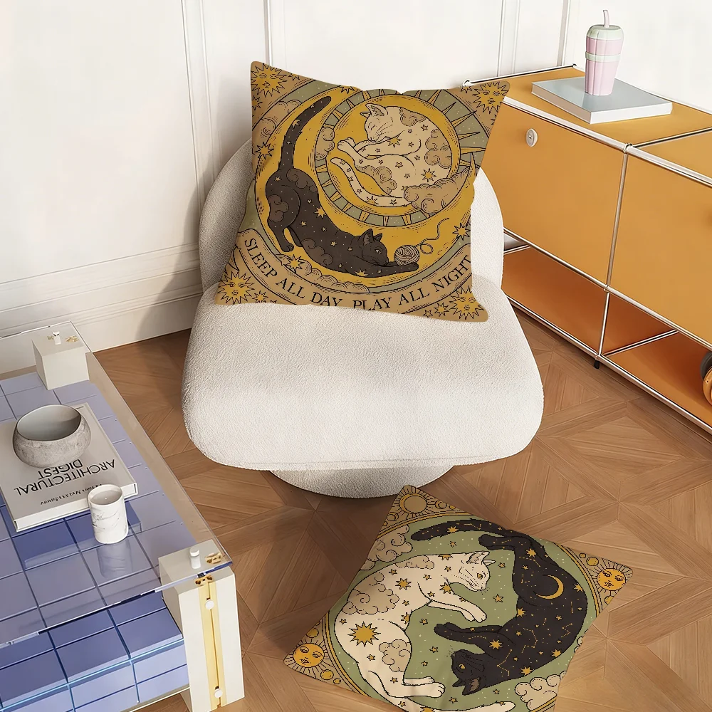 Cat Live By Sun Love By Moon Kissenbezug für Schlafzimmer, Sofa, Wohnzimmer, Rückenlehne, Dekoration, quadratisches Kissen, Nickerchenszeit