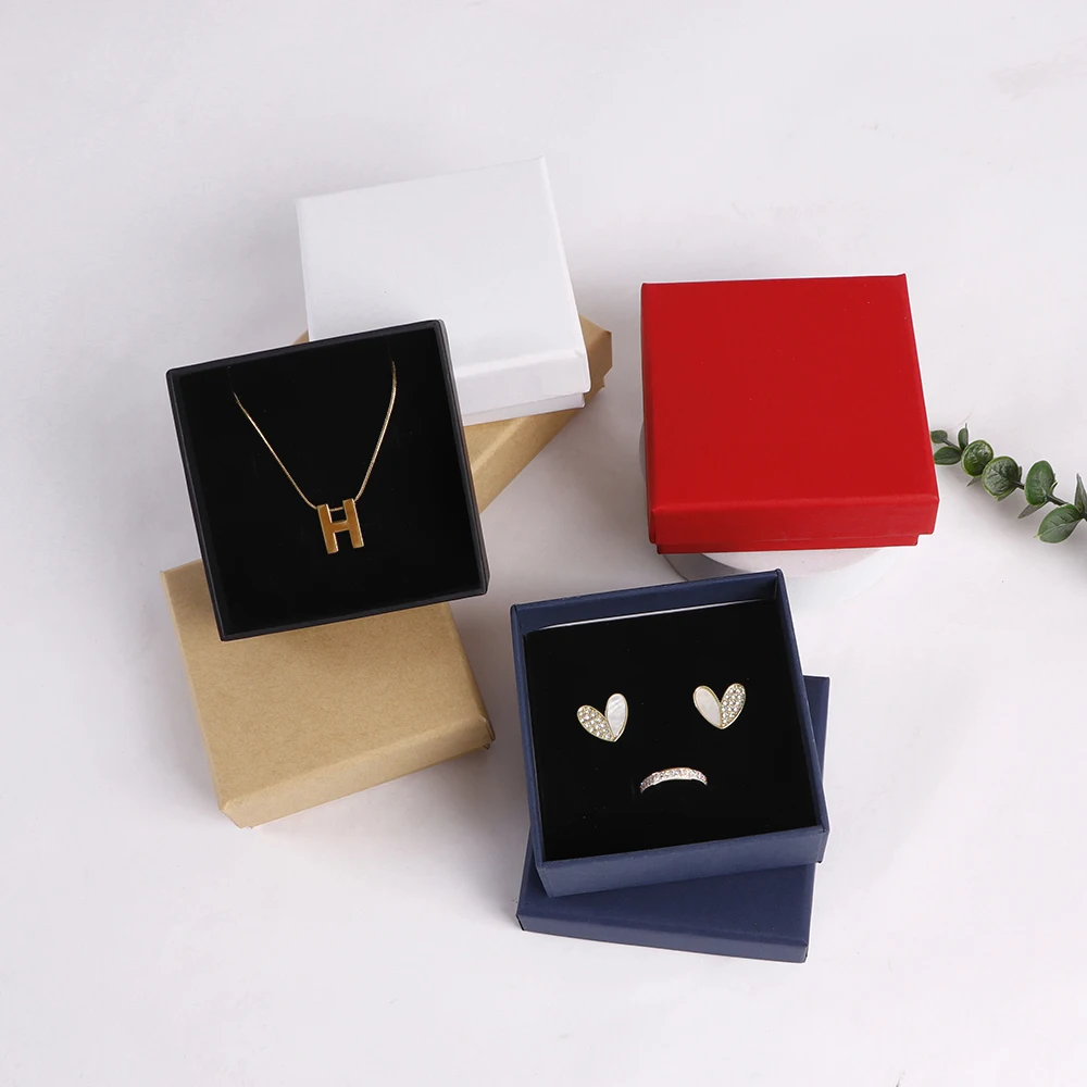 1/5 stücke Halskette Ohrringe Ringe Veranstalter Modeschmuck Verpackung Kraft papier Box mit Schwamm Pad Großhandel Lieferanten – Detail 12