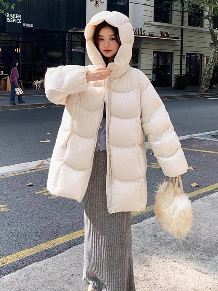 

Winter Puff Detachable Hooded Mid Length Hooded Down Jacket Women White Duck Down Parker Down Jackets Female Waterproof Outwears