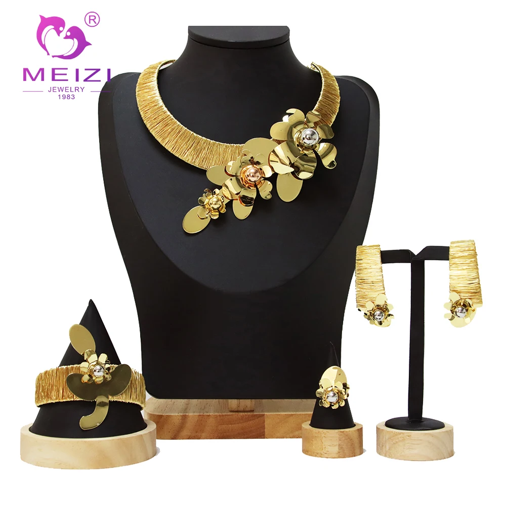 

MEIZI Jewelry Wedding Party Gift Gold Jewelry Set For Women 18k Gold Plated Necklace Pendant Bracelet Earring Ring Dubai Jewelry